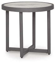 Outdoor end table by Ashley Furniture with a coastal ocean-inspired design, suitable for patio or outdoor space.