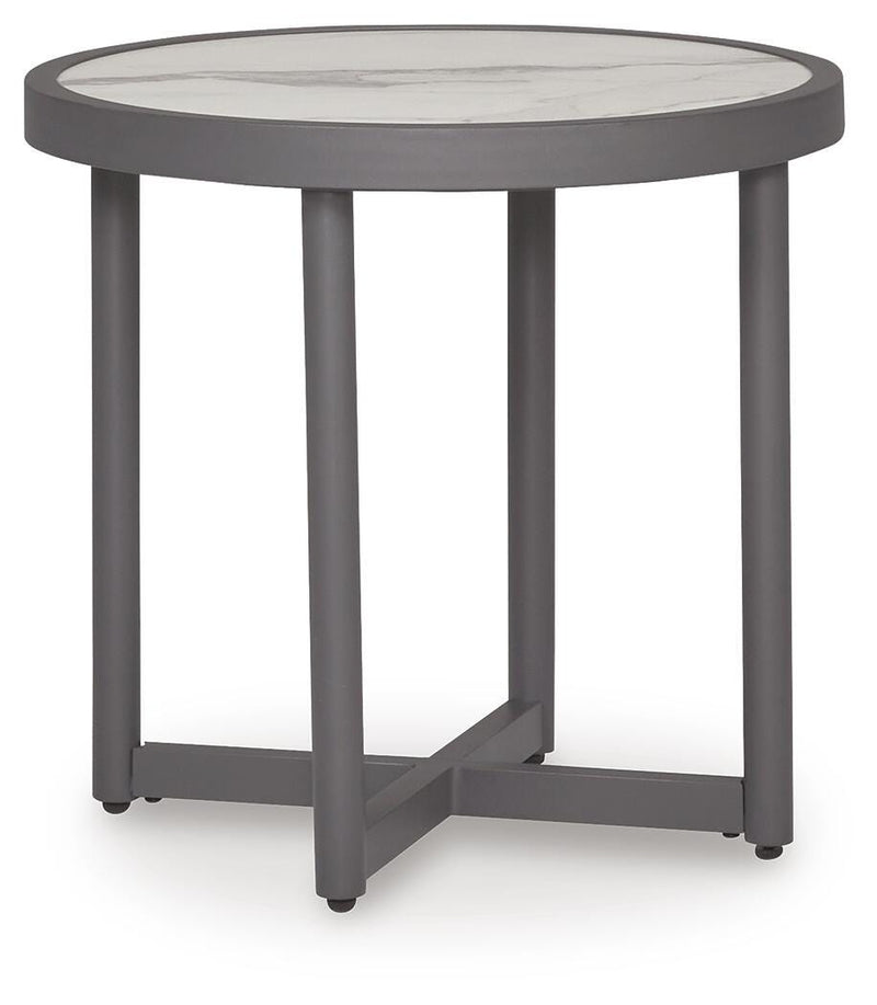 Outdoor end table by Ashley Furniture with a coastal ocean-inspired design, suitable for patio or outdoor space.