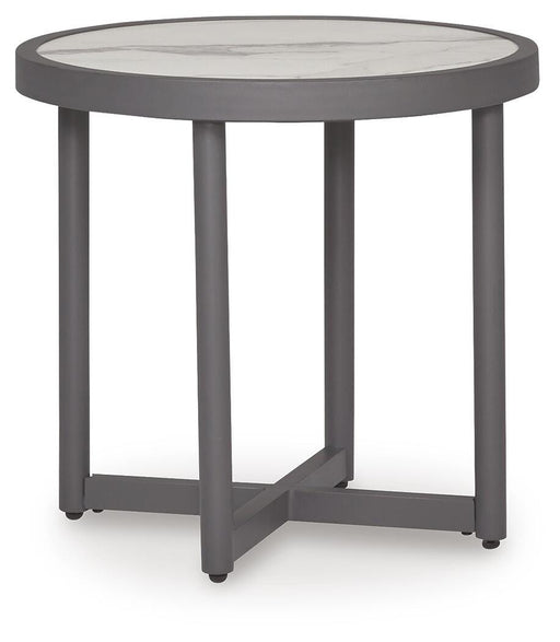 Outdoor end table by Ashley Furniture with a coastal ocean-inspired design, suitable for patio or outdoor space.