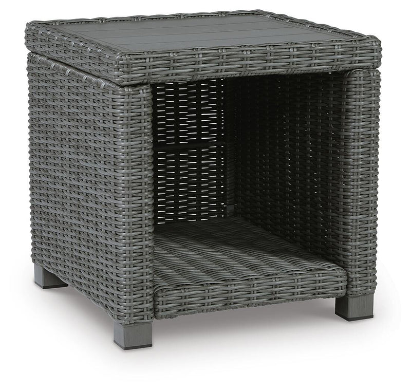 Outdoor end table from Ashley Furniture's Elite Park collection, featuring a stylish design suitable for outdoor spaces.