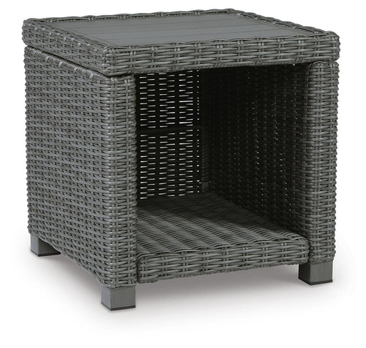 Outdoor end table from Ashley Furniture's Elite Park collection, featuring a stylish design suitable for outdoor spaces.