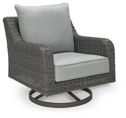 Ashley Furniture Elite Park outdoor swivel lounge chair with cushion, featuring a modern design and comfortable seating.