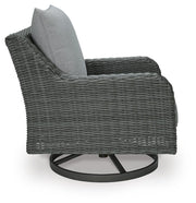 Outdoor swivel lounge chair with cushion from Ashley Furniture, part of the Elite Park collection, designed for outdoor relaxation.