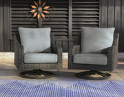 Ashley Furniture Elite Park outdoor swivel lounge chair with cushion, featuring a stylish design and comfortable seating for outdoor relaxation.