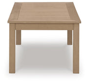 Ashley Furniture Hallow Creek outdoor cocktail table with a wooden design, perfect for patio or garden decor.