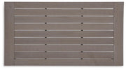 Outdoor cocktail table from Ashley Furniture's Hillside Barn collection, featuring a rustic wooden top and sturdy metal legs.
