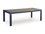 Ashley Furniture East Beach outdoor dining set with round table and four chairs, perfect for outdoor patio dining.