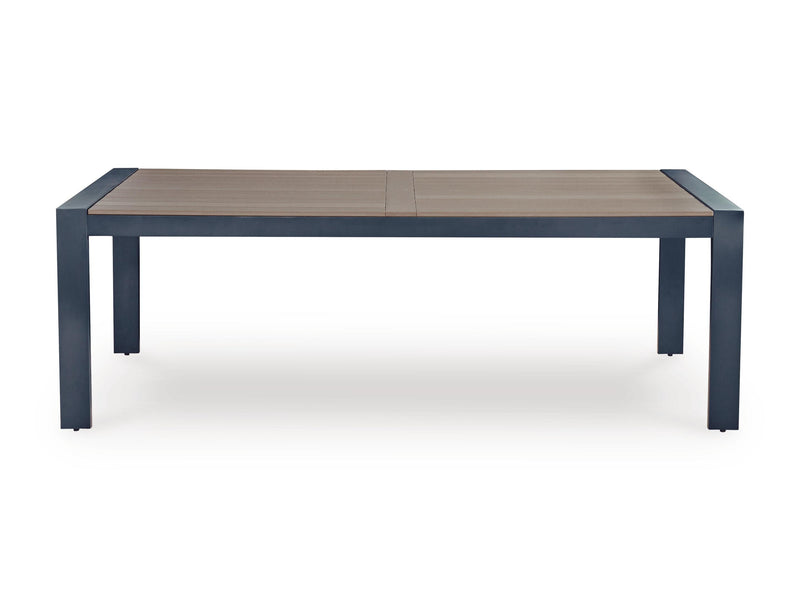 Ashley Furniture East Beach outdoor dining set with a table and chairs, perfect for outdoor meals and gatherings.