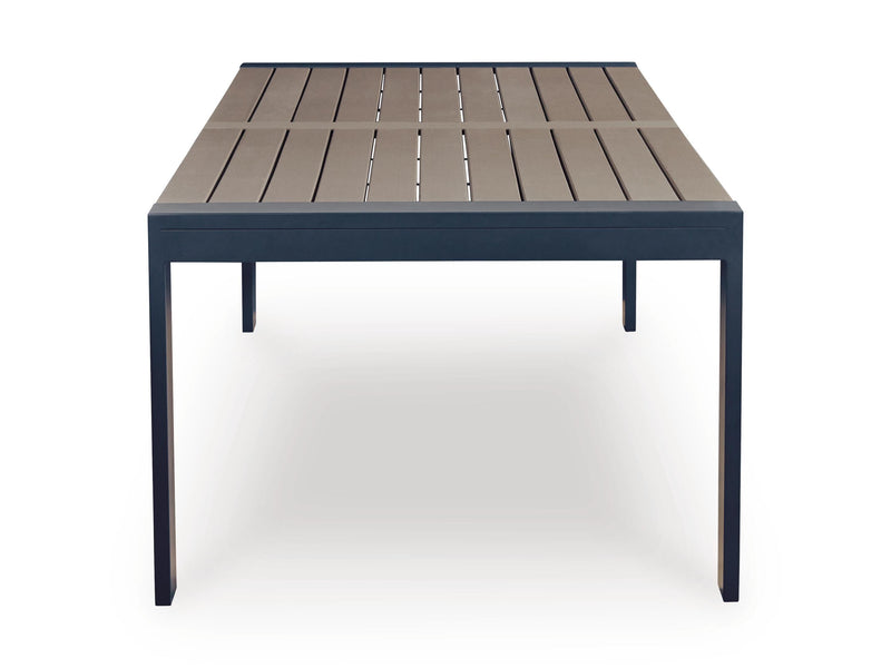 East Beach outdoor dining set by Ashley Furniture featuring a table and chairs for al fresco dining.