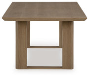 Ashley Furniture Serene Bay outdoor dining set with a rectangular table and six matching chairs, ideal for patio dining.