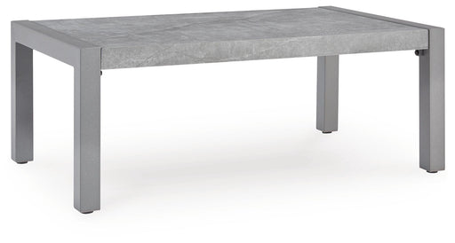 Hurley Park outdoor cocktail table by Ashley Furniture with a sturdy wooden top and metal frame, ideal for outdoor lounging.