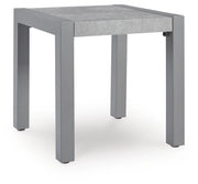 Ashley Furniture Hurley Park outdoor end table with a wooden top and metal frame, ideal for patio or garden spaces.