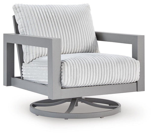 Hurley Park outdoor swivel lounge chair with cushion by Ashley Furniture, featuring a stylish design and comfortable seating.