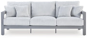 Hurley Park outdoor sofa by Ashley Furniture with a cushion, featuring a sturdy frame and comfortable seating for outdoor relaxation.