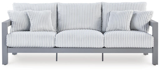 Hurley Park outdoor sofa by Ashley Furniture with a cushion, featuring a sturdy frame and comfortable seating for outdoor relaxation.