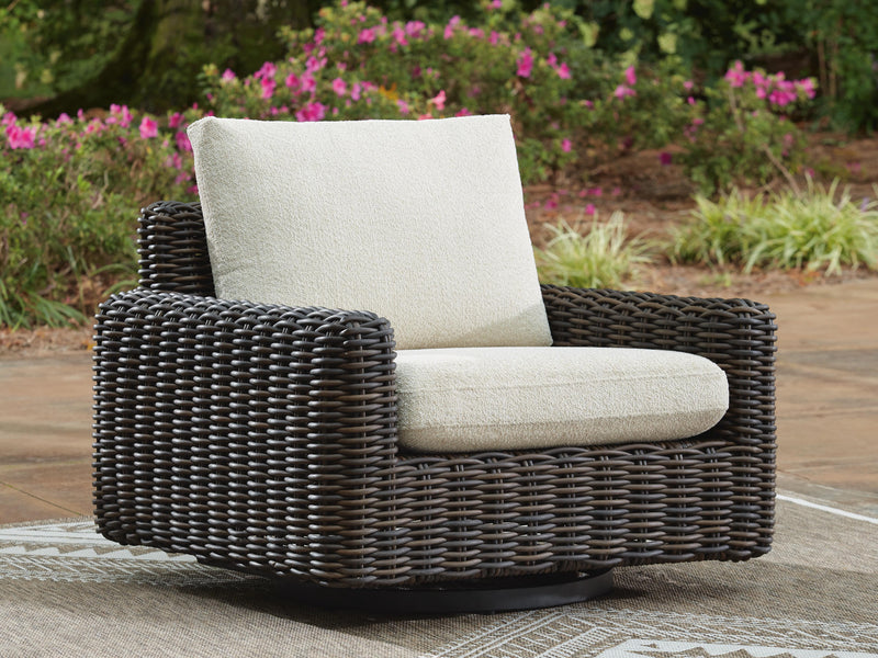 Ashley Furniture Kimora outdoor swivel lounge chair with cushioned seating and a stylish, weather-resistant design.