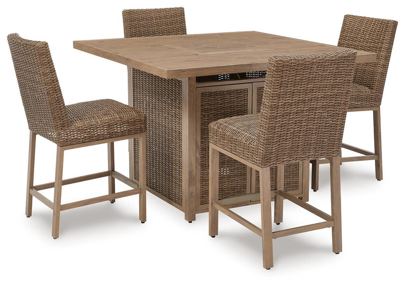 Ashley Furniture Walton Bridge outdoor dining set featuring a table and chairs in a stylish outdoor bar set design.