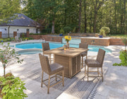 Ashley Furniture Walton Bridge outdoor dining set with a table and chairs, perfect for outdoor gatherings and patio use.