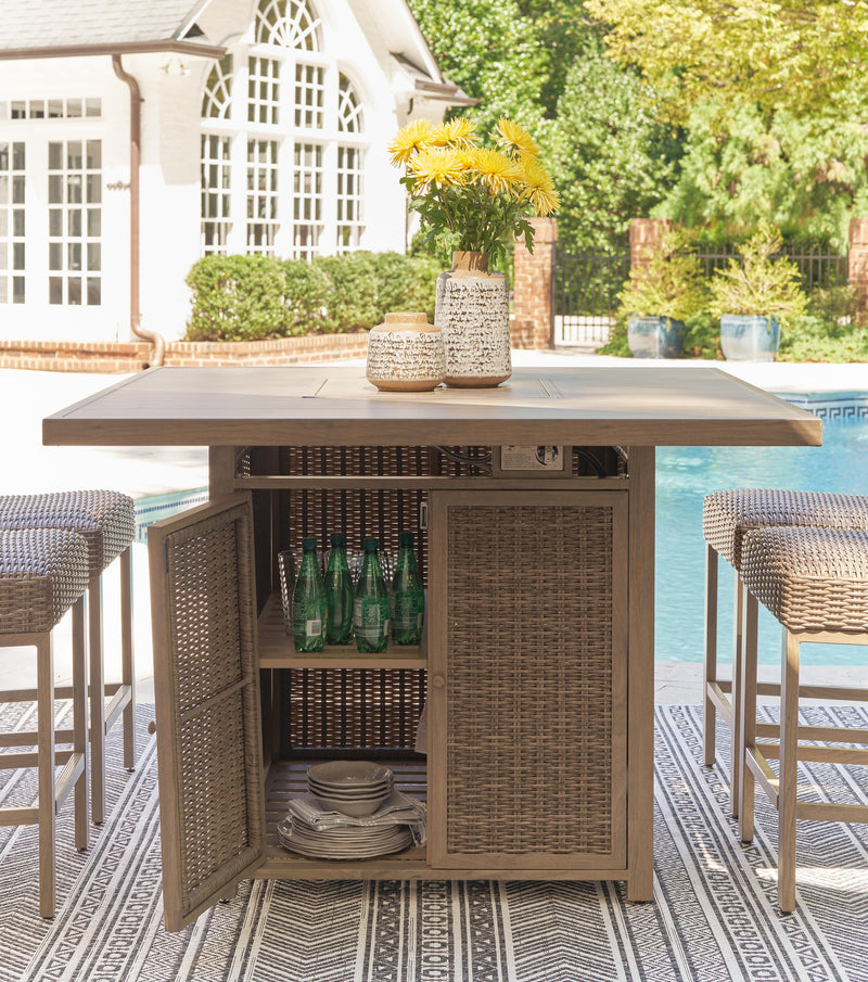 Ashley Furniture Walton Bridge outdoor dining set with table and chairs, ideal for patio outdoor dining area.