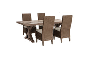 Ashley Furniture Beachcroft outdoor dining set with a table and matching chairs, ideal for outdoor patio or garden dining.