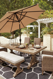 Ashley Furniture Beachcroft outdoor dining set with a table and chairs, perfect for patio outdoor dining and entertaining.