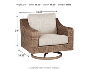 Ashley Furniture Beachcroft outdoor seating set with cushioned chairs and coffee table, ideal for patio relaxation.