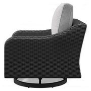 Ashley Furniture Beachcroft outdoor swivel lounge chair with cushion, featuring a stylish design and comfortable seating for outdoor relaxation.