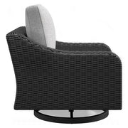 Ashley Furniture Beachcroft outdoor swivel lounge chair with cushion, featuring a stylish design and comfortable seating for outdoor spaces.