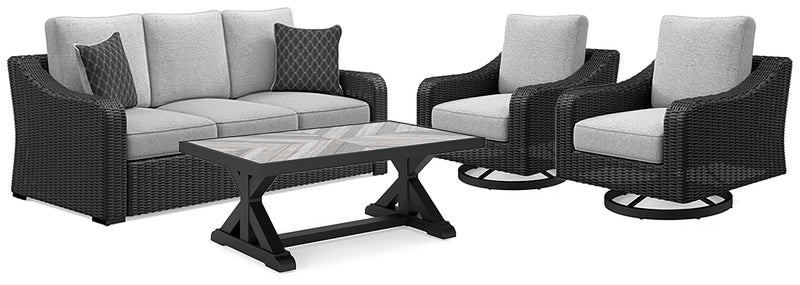 Outdoor table set from Ashley Furniture's Beachcroft collection, featuring a stylish table and matching chairs for outdoor dining.