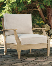 Outdoor Clare View Lounge Chair with cushion by Ashley Furniture, featuring a stylish design and comfortable seating.
