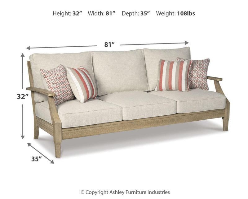 Ashley Furniture Clare View outdoor sofa with cushion, featuring a modern design and comfortable seating for outdoor spaces.