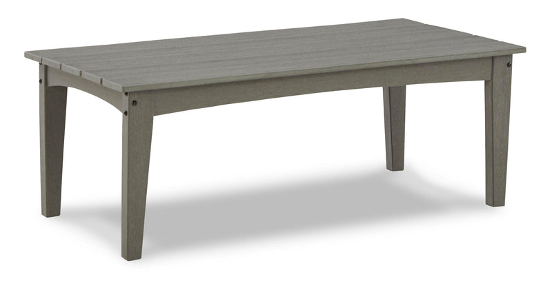 Ashley Furniture Visola outdoor sofa and loveseat set with matching table, featuring stylish cushions and modern design.