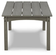 Ashley Furniture Visola outdoor occasional table set with two round tables and metal frames, ideal for patio or garden use.