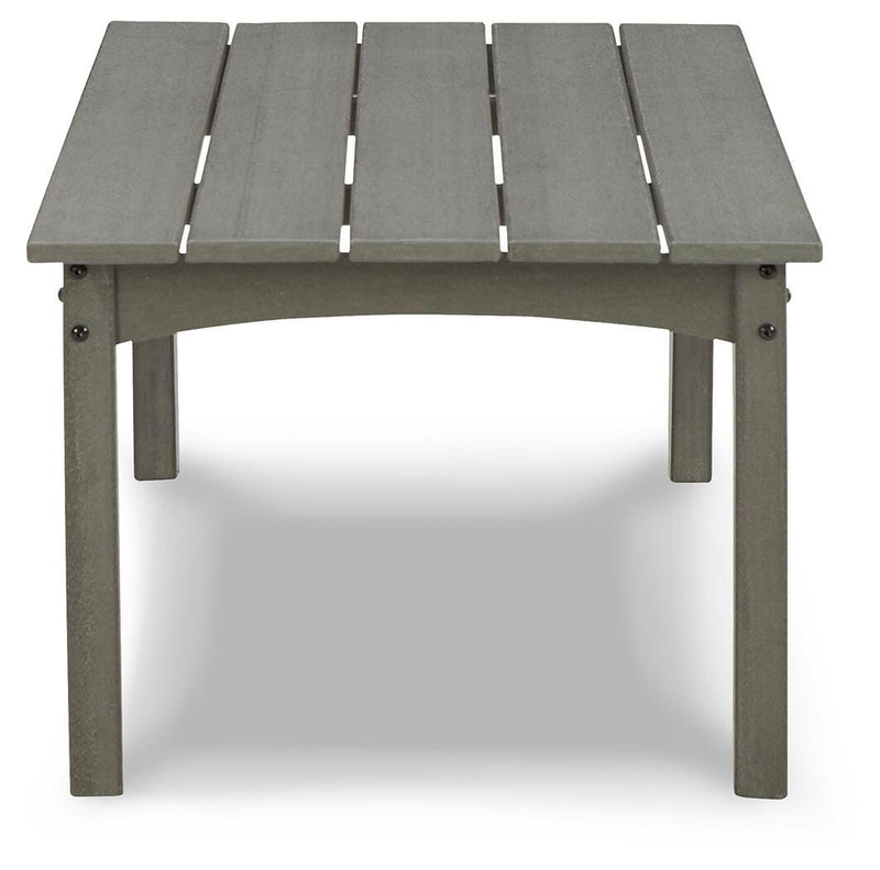 Ashley Furniture Visola outdoor occasional table set with two round tables and metal frames, ideal for patio or garden use.