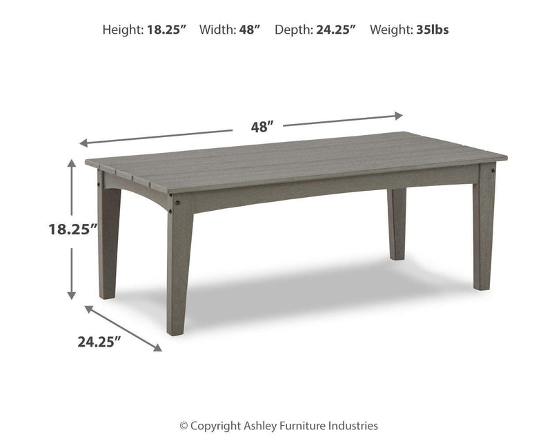 Ashley Furniture Visola outdoor occasional table set with round tables and metal frames, ideal for patio or garden use.