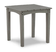 Ashley Furniture Visola outdoor Adirondack chair set with end table, featuring comfortable wooden chairs and a matching side table.