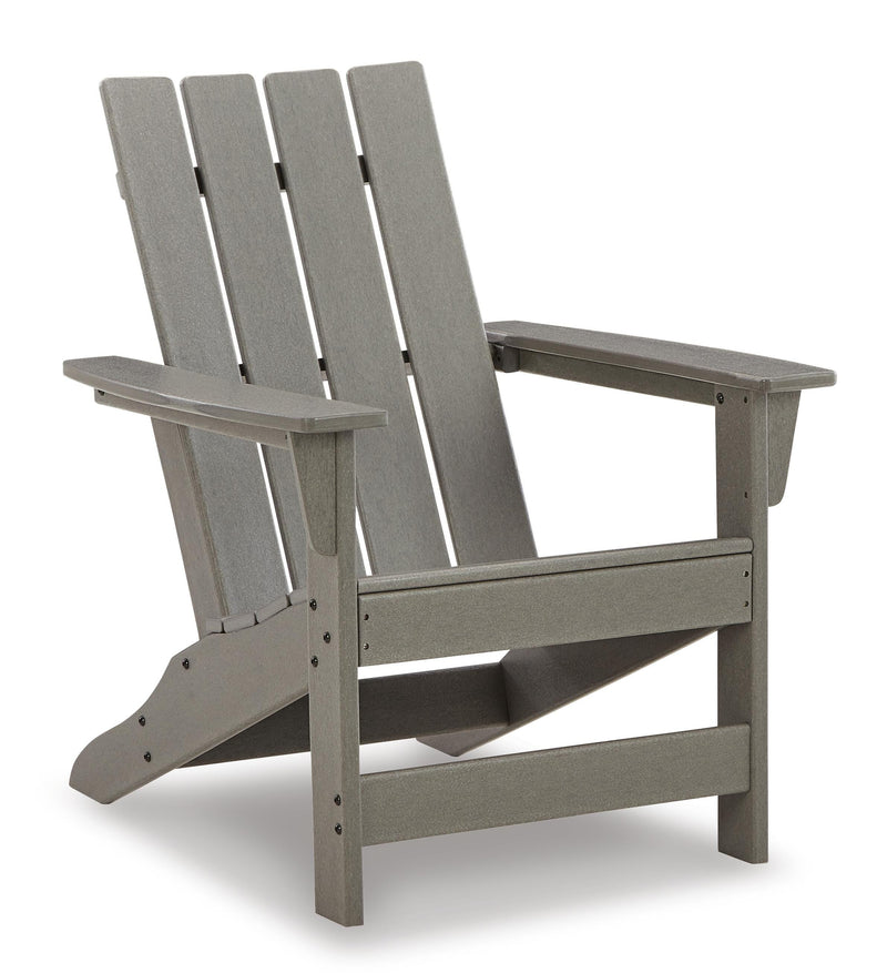 Ashley Furniture Visola outdoor Adirondack chair set with end table, featuring weather-resistant wood finish and comfortable seating.