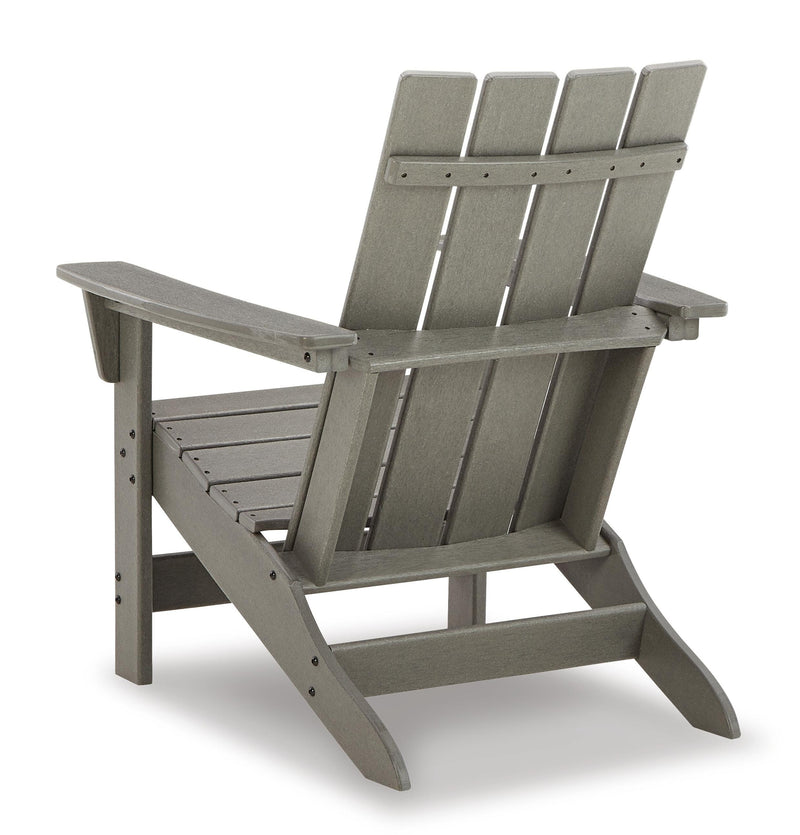 Ashley Furniture Visola outdoor Adirondack chair set with matching end table, featuring comfortable chairs and a side table for outdoor seating.
