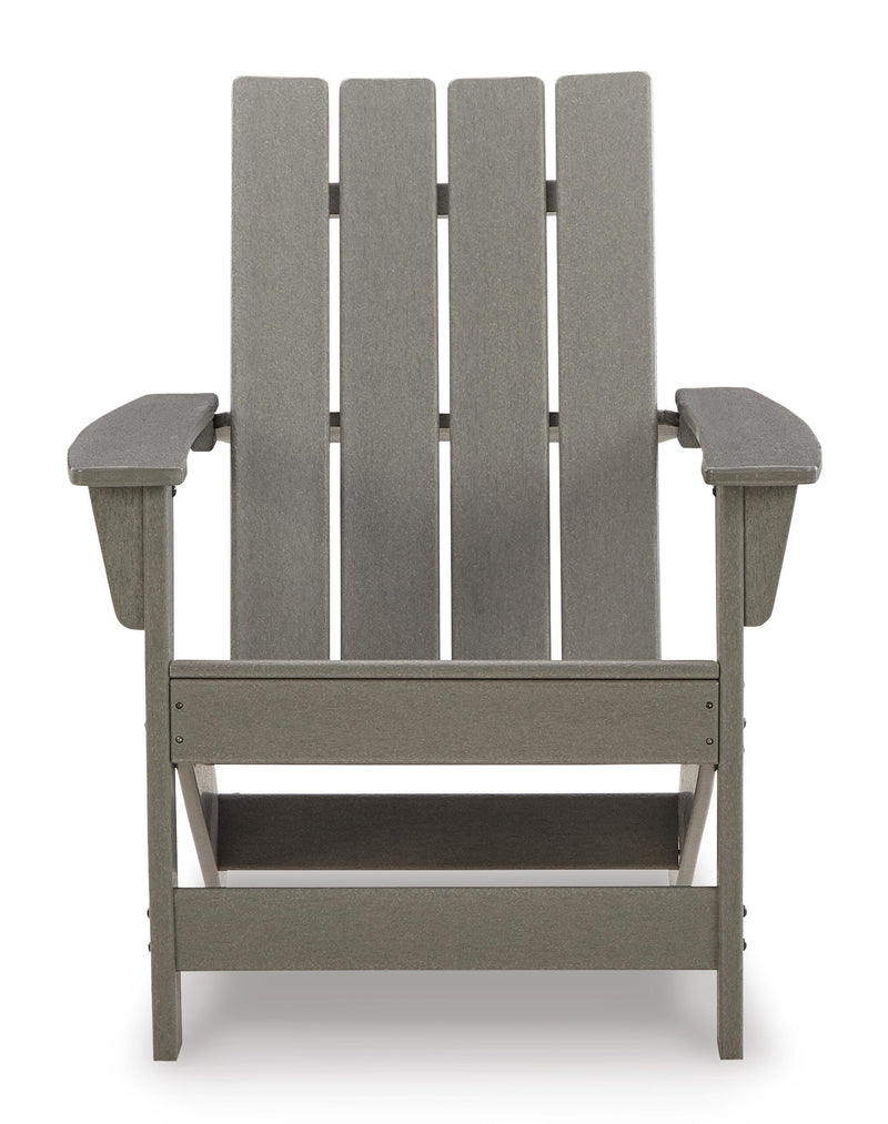 Ashley Furniture Visola outdoor Adirondack chair set with end table, featuring comfortable wooden seats and matching side table.