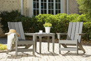 Ashley Furniture Visola outdoor Adirondack chair set with end table, featuring two chairs and a small matching table for outdoor seating.
