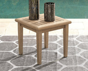 Gerianne outdoor end table by Ashley Furniture with a modern design, featuring a sturdy wooden top and metal frame.