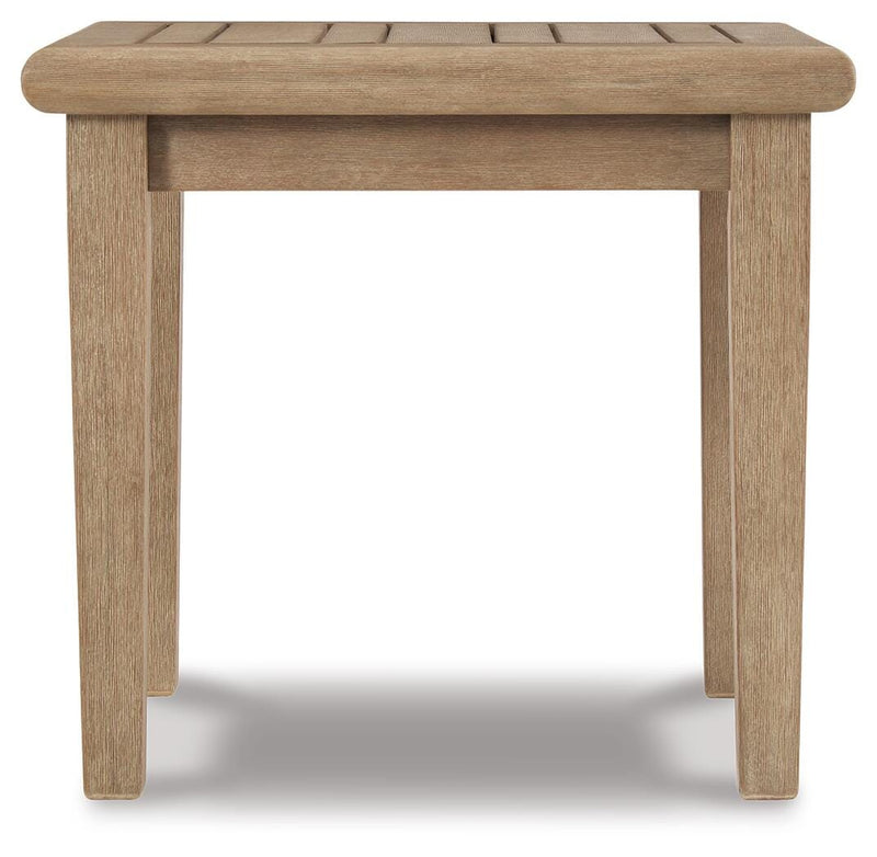 Outdoor Gerianne end table by Ashley Furniture, featuring a sleek design with a sturdy surface and modern outdoor-ready style.