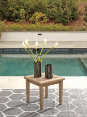 Gerianne outdoor occasional table set by Ashley Furniture with two stylish tables and woven rattan design for patio or garden.
