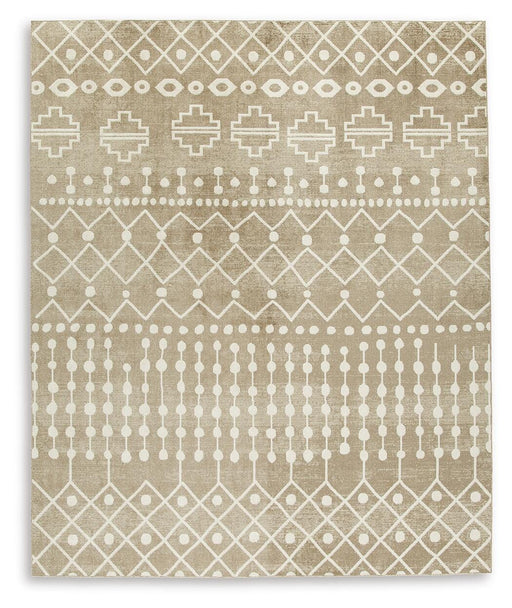 Large washable Ashley Furniture rug, 7'10" x 10'3", with a soft, colorful pattern perfect for living room or bedroom decor.