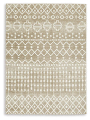 Medium washable rug by Ashley Furniture featuring a 4'11" x 7'2" size with a soft, textured design in neutral tones.