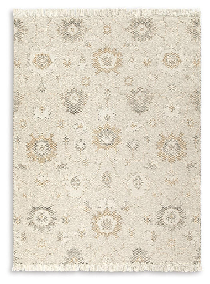 Ashley Furniture Calkin Rug with a soft, woven texture in neutral tones, perfect for living room or bedroom decor.