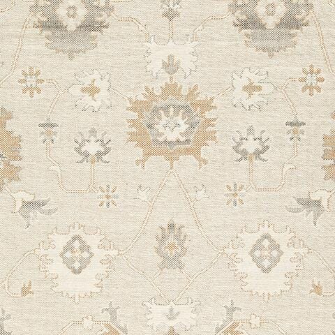 Swatch of Ashley Furniture Calkin Rug showcasing a textured, patterned rug with neutral tones suitable for living room decor.