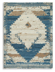 Ashley Furniture Varnler Rug featuring a modern geometric pattern in neutral tones on a soft woven surface.