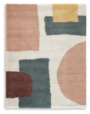 Medium Flynnwick 5x7 rug by Ashley Furniture with intricate pattern in neutral tones, showcasing soft woven fabric and detailed design.