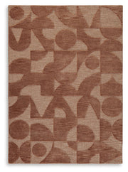 Ashley Furniture Perrenton Rug with intricate pattern in warm tones, showcasing plush texture and detailed design.